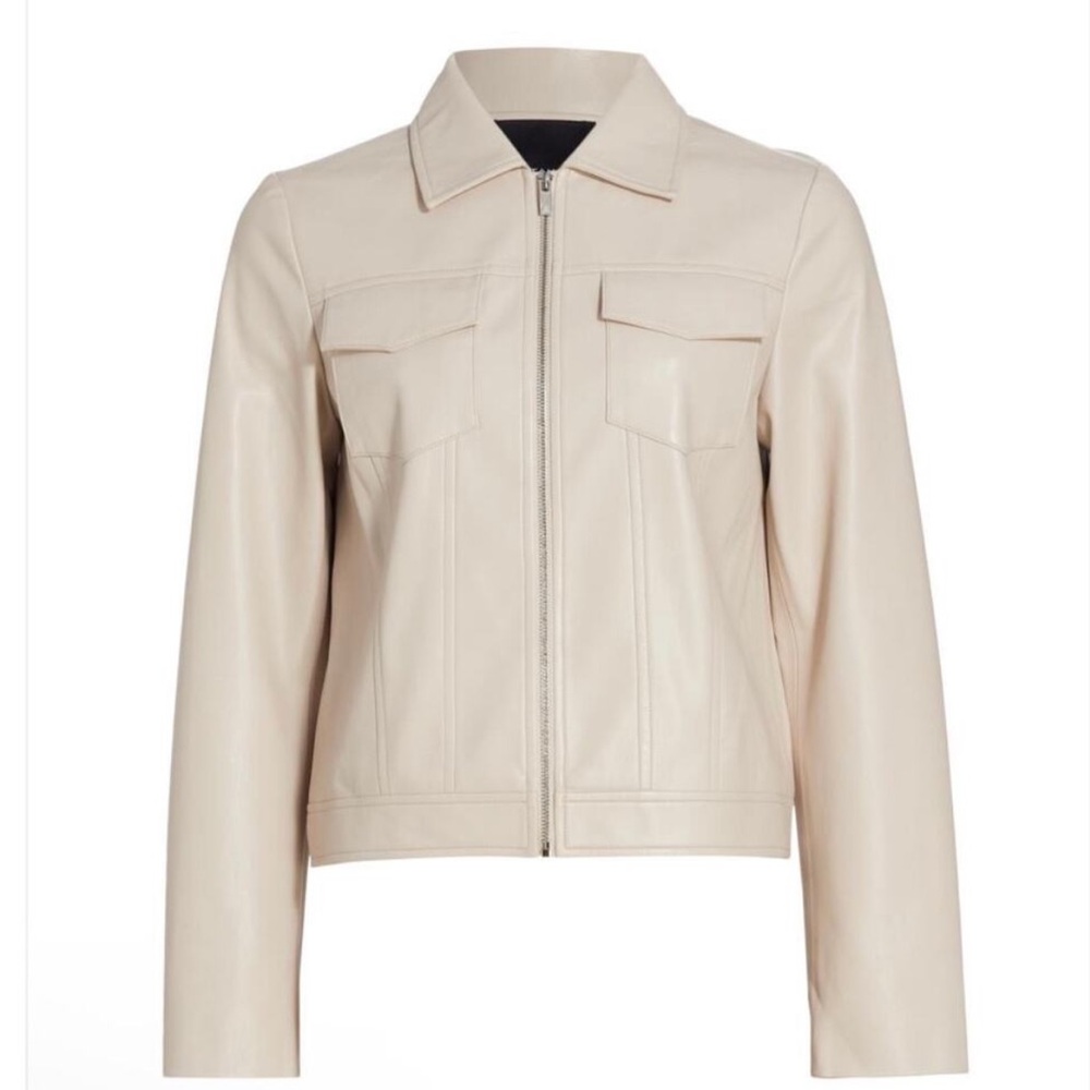 Elie Tahari Nappa Vegan Leather Zip Jacket in Zinc